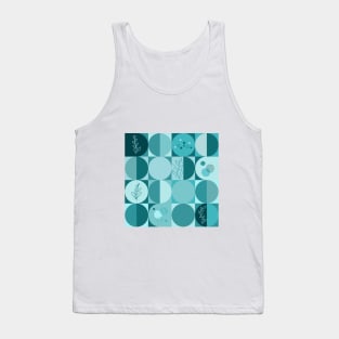 repeating geometry pattern, squares and circles, ornaments, teal color tones Tank Top